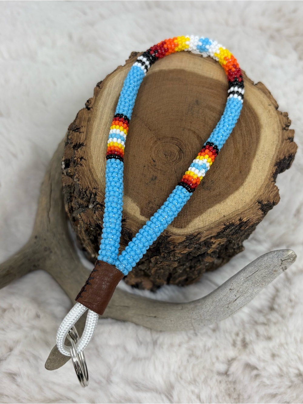 Handmade Beaded Blue & Multicolor Keychain